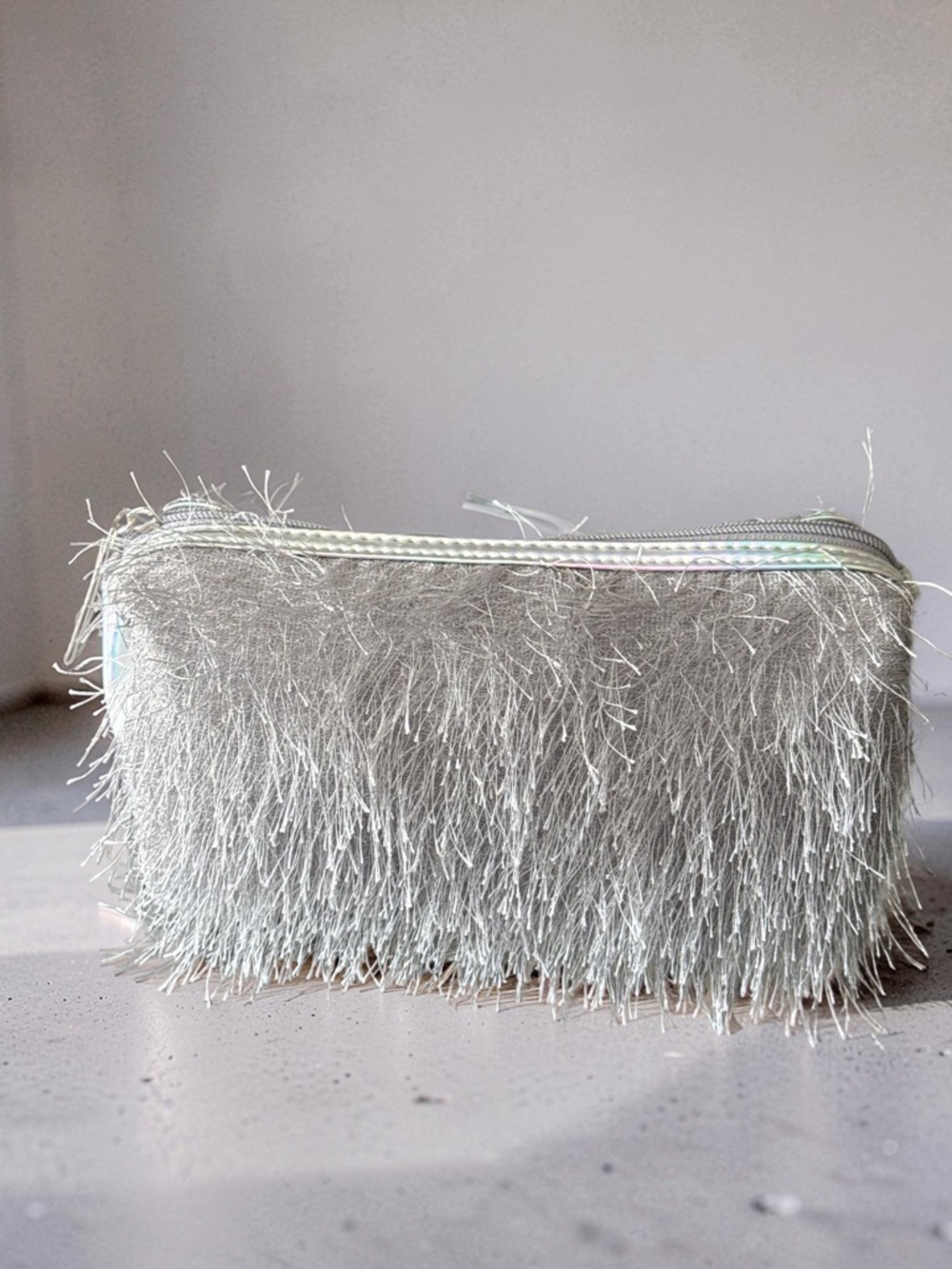 Lancome Silver Metallic Fringe Cosmetic Bag